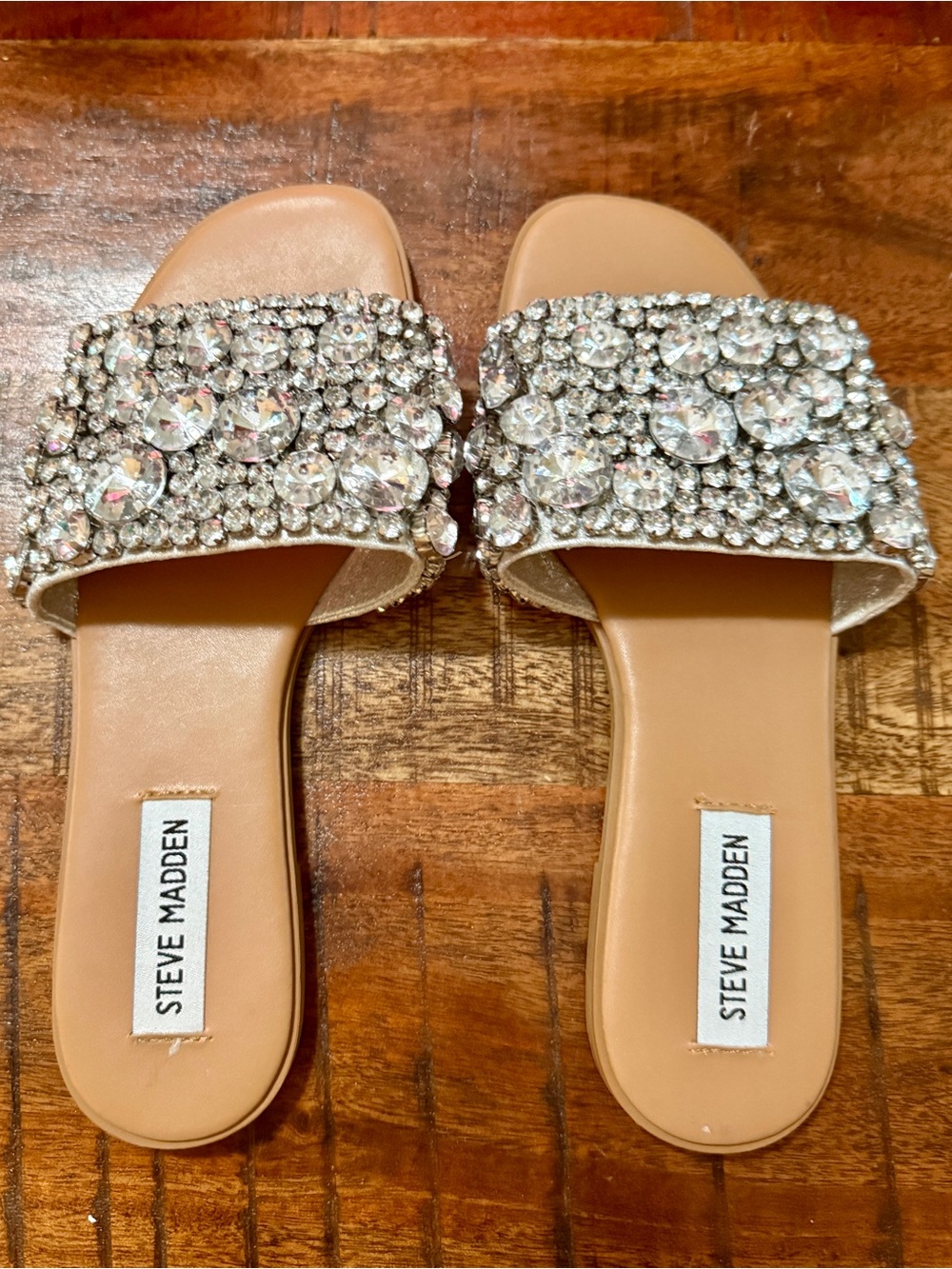 Steve Madden Nude Crystal-Embellished Slide Mules